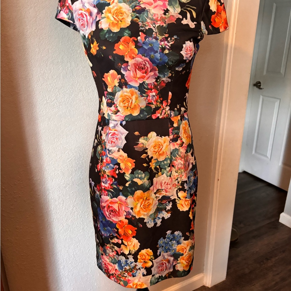 Betsey Johnson Orange Pink Sheath Mini Dress Crew Neck